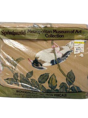 Vintage SPRINGMAID Queen Flat Sheet Metropolitan Museum of Art Songbird NEW
